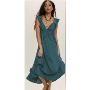 NWT Free People Aquamarine Maxi Dress Teal Tiered Ruffle Size S MSRP $98